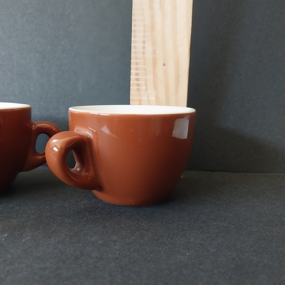 Pair Vintage Porcelain Classic Brown Bar Quality Espresso Cups, Nuova Point - Picture 8 of 9
